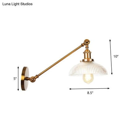 DecorBites™ Brass Wall Mounted Clear Glass Sconce Light with Rotating Single-Bulb Saucer/Cone Design & Straight Arm