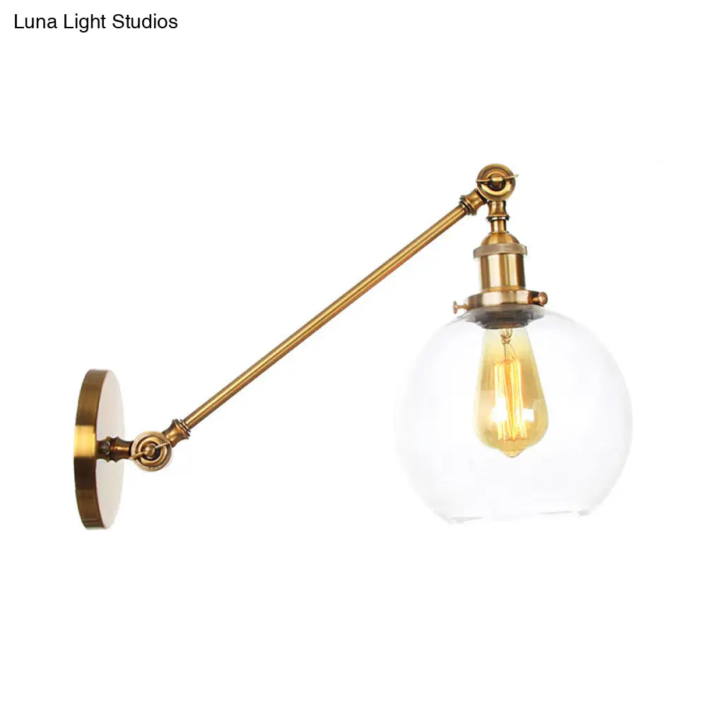 DecorBites™ Brass Wall Mounted Clear Glass Sconce Light with Rotating Single-Bulb Saucer/Cone Design & Straight Arm