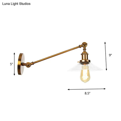 DecorBites™ Brass Wall Mounted Clear Glass Sconce Light with Rotating Single-Bulb Saucer/Cone Design & Straight Arm