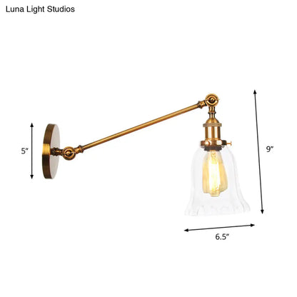 DecorBites™ Brass Wall Mounted Clear Glass Sconce Light with Rotating Single-Bulb Saucer/Cone Design & Straight Arm