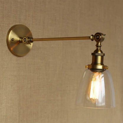 DecorBites™ Brass Wall Mounted Clear Glass Sconce Light with Rotating Single-Bulb Saucer/Cone Design & Straight Arm