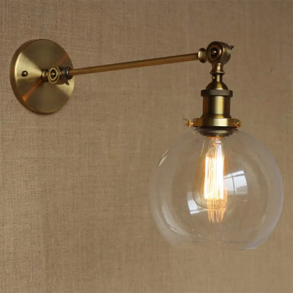 DecorBites™ Brass Wall Mounted Clear Glass Sconce Light with Rotating Single-Bulb Saucer/Cone Design & Straight Arm