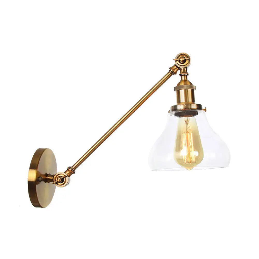 DecorBites™ Brass Wall Mounted Clear Glass Sconce Light with Rotating Single-Bulb Saucer/Cone Design & Straight Arm