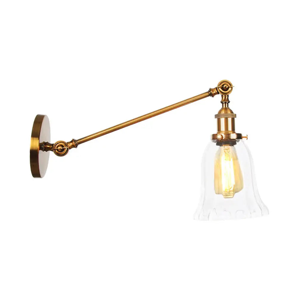 DecorBites™ Brass Wall Mounted Clear Glass Sconce Light with Rotating Single-Bulb Saucer/Cone Design & Straight Arm