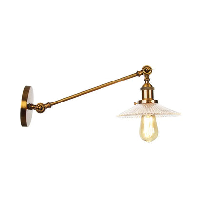 DecorBites™ Brass Wall Mounted Clear Glass Sconce Light with Rotating Single-Bulb Saucer/Cone Design & Straight Arm