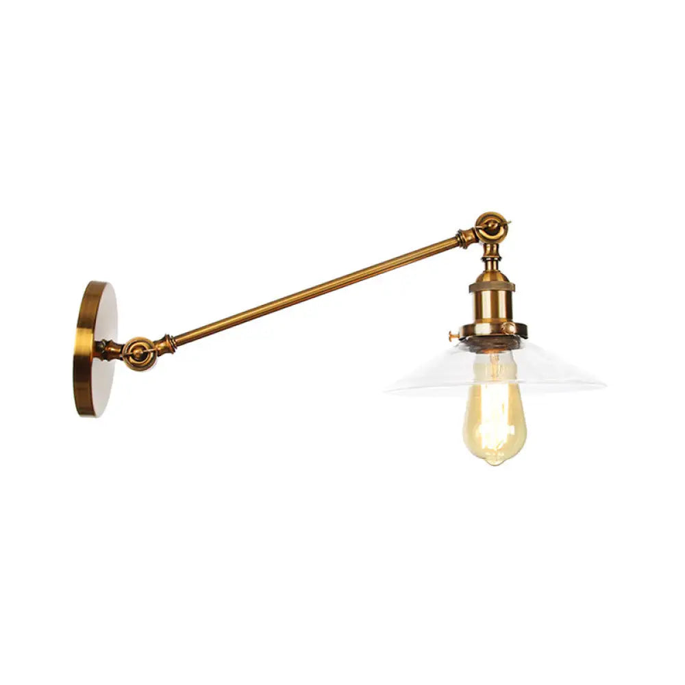 DecorBites™ Brass Wall Mounted Clear Glass Sconce Light with Rotating Single-Bulb Saucer/Cone Design & Straight Arm