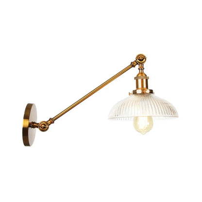 DecorBites™ Brass Wall Mounted Clear Glass Sconce Light with Rotating Single-Bulb Saucer/Cone Design & Straight Arm