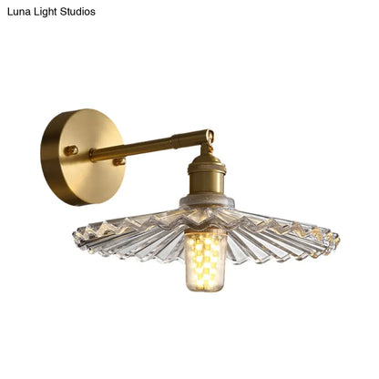 DecorBites™ Brass Wall Mounted Lamp with Scalloped Glass Shade - 1 Head Bedside Sconce Light Fixture