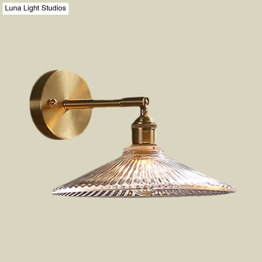 DecorBites™ Brass Wall Mounted Lamp with Scalloped Glass Shade - 1 Head Bedside Sconce Light Fixture