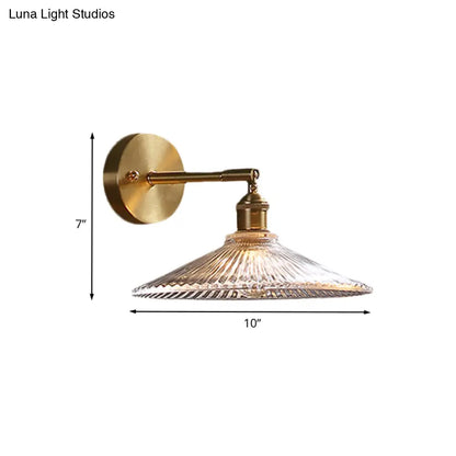 DecorBites™ Brass Wall Mounted Lamp with Scalloped Glass Shade - 1 Head Bedside Sconce Light Fixture