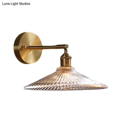 DecorBites™ Brass Wall Mounted Lamp with Scalloped Glass Shade - 1 Head Bedside Sconce Light Fixture