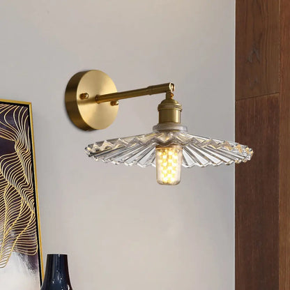DecorBites™ Brass Wall Mounted Lamp with Scalloped Glass Shade - 1 Head Bedside Sconce Light Fixture