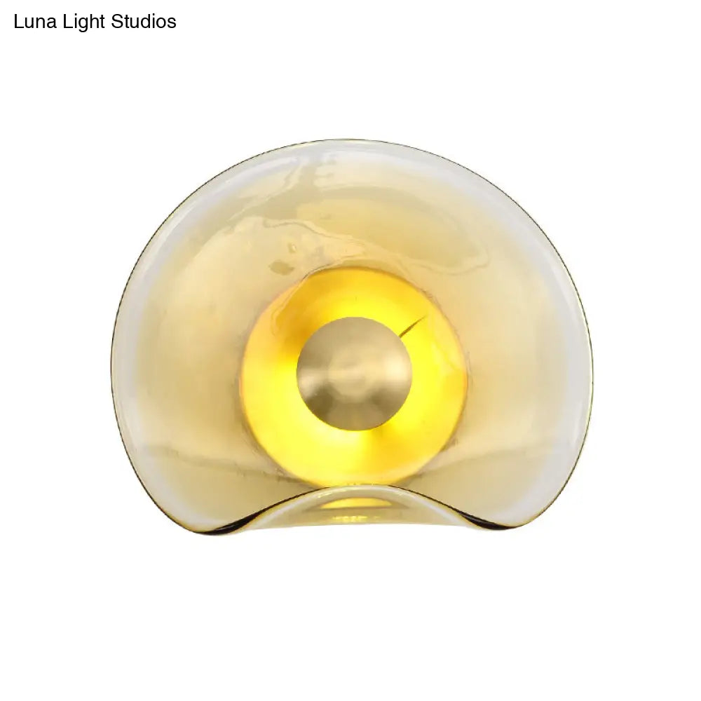 DecorBites™ Brass Wall Mounted LED Sconce Light: Tan Glass Bend Panel Post-Modern Lamp