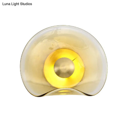 DecorBites™ Brass Wall Mounted LED Sconce Light: Tan Glass Bend Panel Post-Modern Lamp