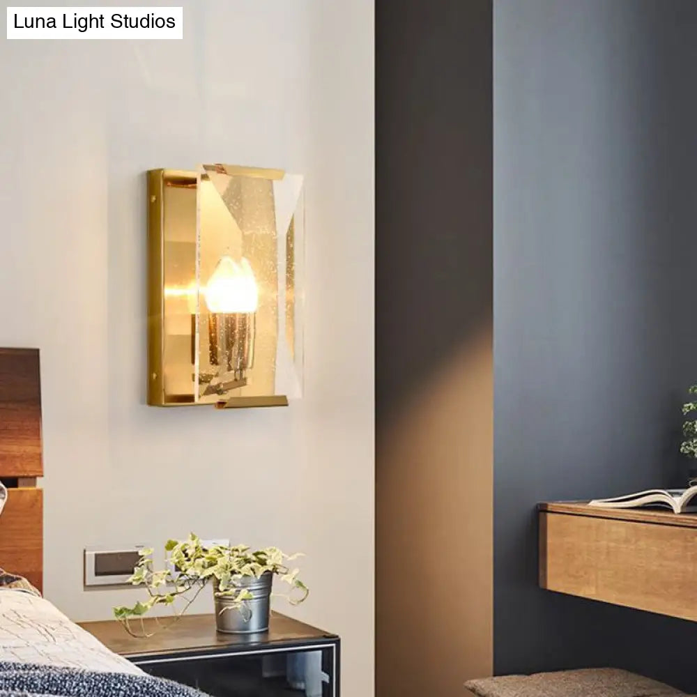 DecorBites™ Brass Wall Sconce with Clear Crystal Shield for a Mid Century Look