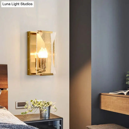 DecorBites™ Brass Wall Sconce with Clear Crystal Shield for a Mid Century Look