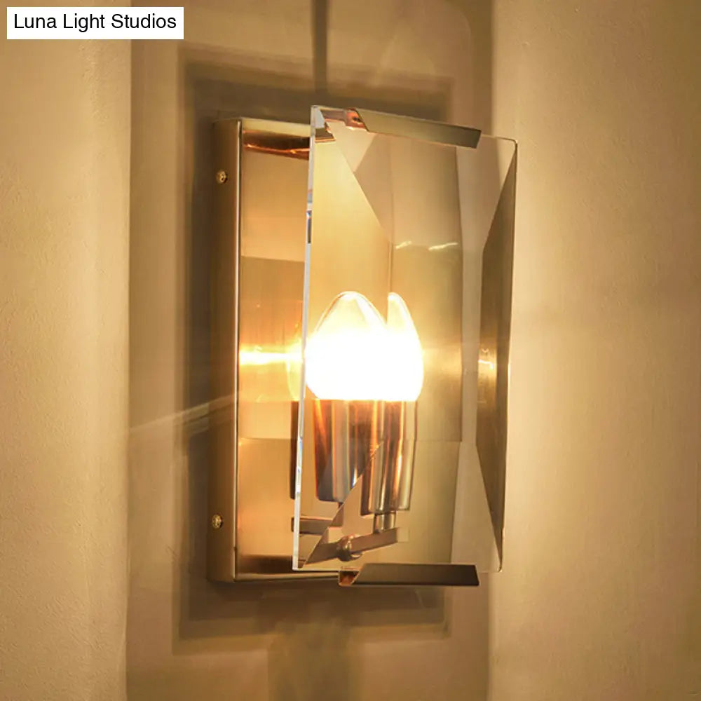 DecorBites™ Brass Wall Sconce with Clear Crystal Shield for a Mid Century Look