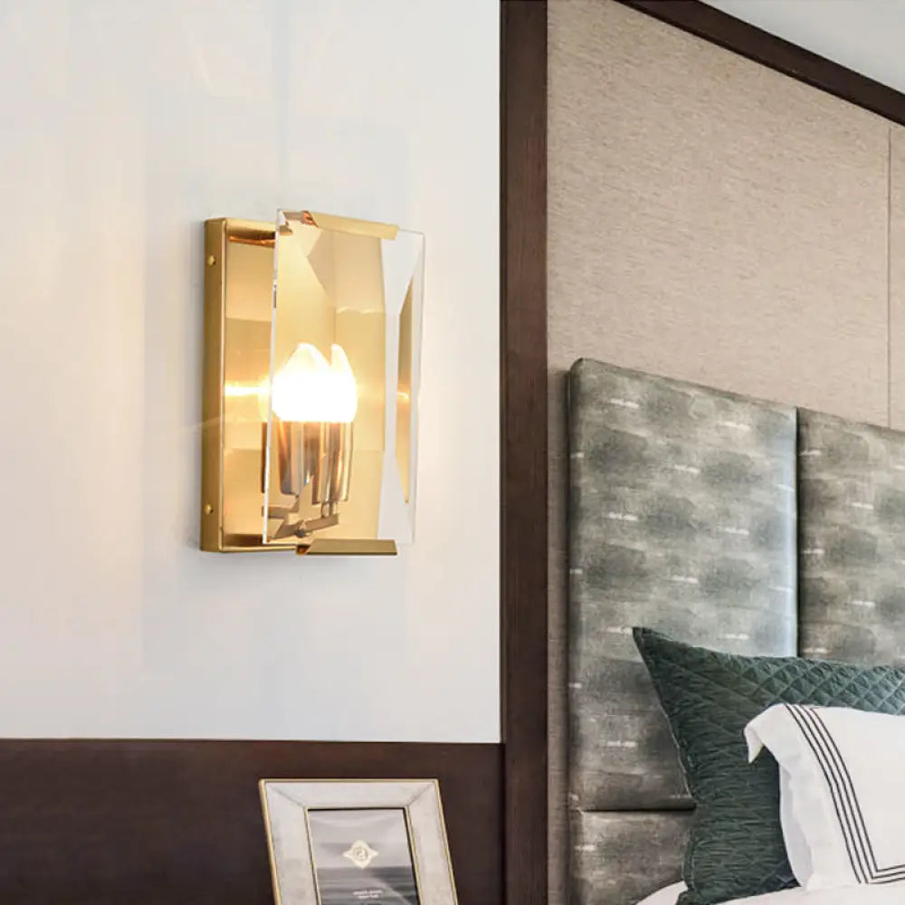 DecorBites™ Brass Wall Sconce with Clear Crystal Shield for a Mid Century Look