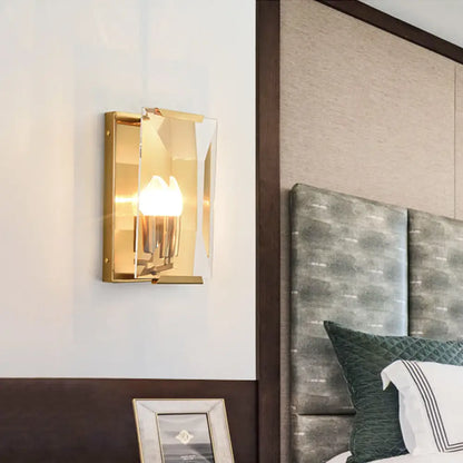 DecorBites™ Brass Wall Sconce with Clear Crystal Shield for a Mid Century Look