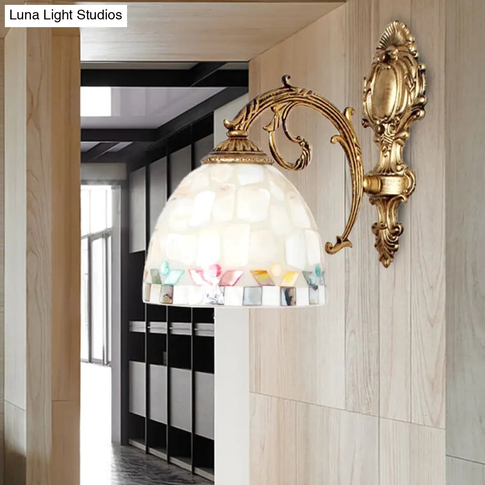 Brass Wall Sconce with Tiffany Mosaic Shell Shade - Bedroom Lighting