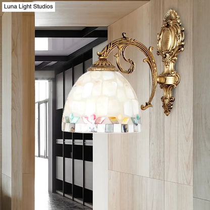 Brass Wall Sconce with Tiffany Mosaic Shell Shade - Bedroom Lighting