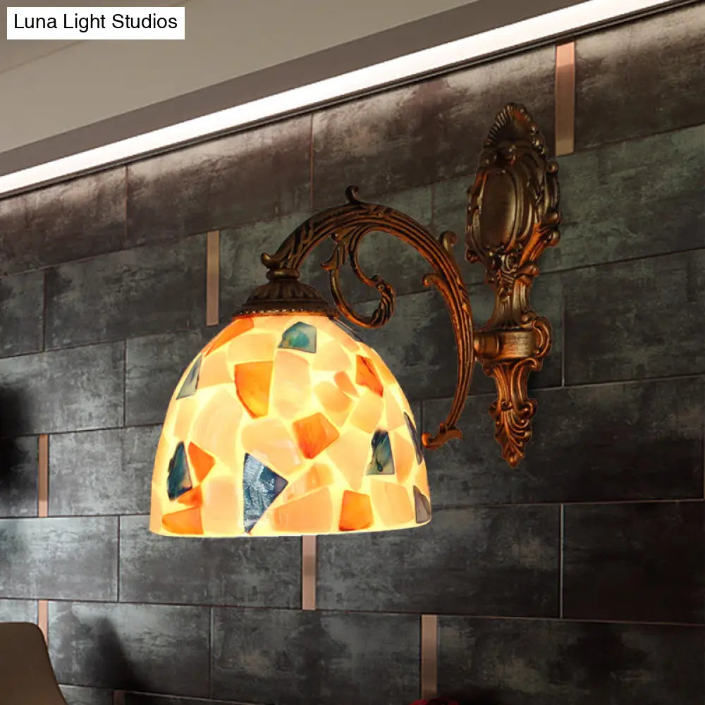 Brass Wall Sconce with Tiffany Mosaic Shell Shade - Bedroom Lighting