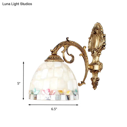 Brass Wall Sconce with Tiffany Mosaic Shell Shade - Bedroom Lighting
