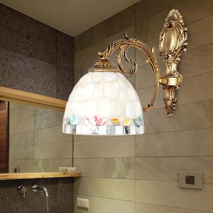 Brass Wall Sconce with Tiffany Mosaic Shell Shade - Bedroom Lighting