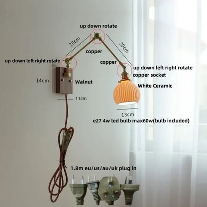 Adjustable copper wall light with white ceramic ball shade ideal for bedroom decorbites ceramic ball brass design