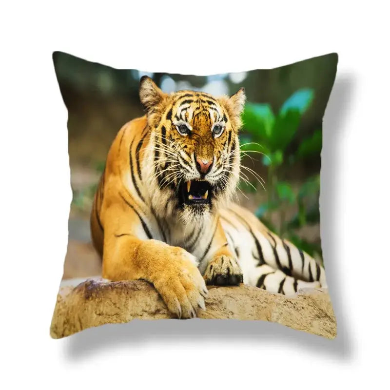 Brave tiger pattern print cushion cover in orange and black stripes for living room decor nine pack