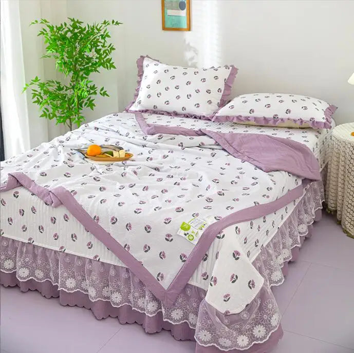 Breathable Cotton Summer Bedding Set - 4 Pieces - Khaki / Bed 180