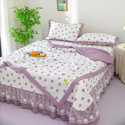 Breathable Cotton Summer Bedding Set - 4 Pieces - Khaki / Bed 180