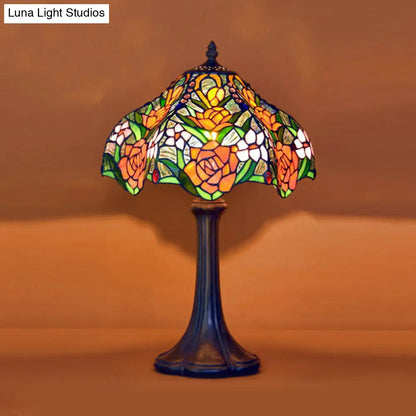 Brianna - Tiffany Stained Glass Coffee Table Lamp: Ridged Shade Night Light with