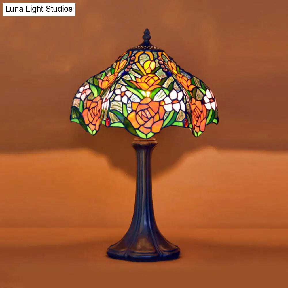 Brianna - Tiffany Stained Glass Coffee Table Lamp: Ridged Shade Night Light with