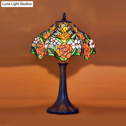 Brianna - Tiffany Stained Glass Coffee Table Lamp: Ridged Shade Night Light with
