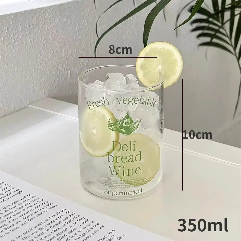 Brie cheese sandwich printed clear glass coffee mug filled with ice and lemon slices for kitchen use