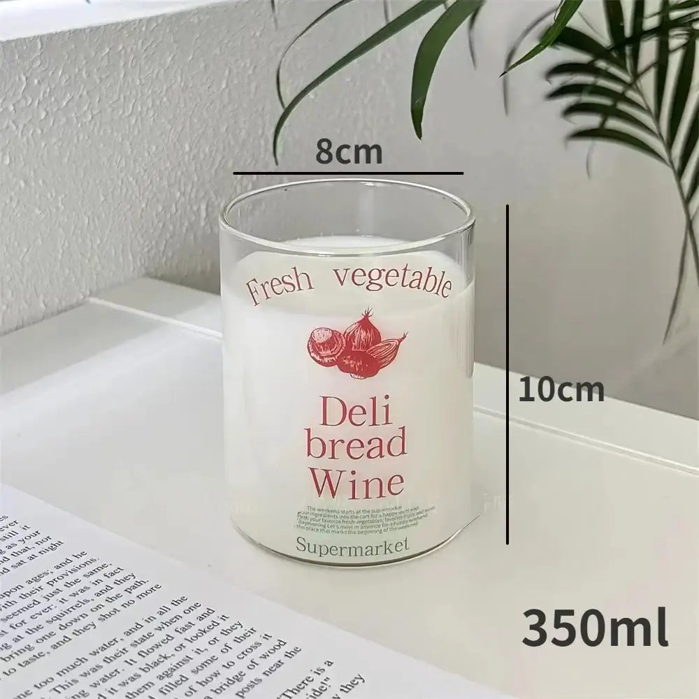Brie cheese sandwich glass coffee mug with clear jar design white wax and red deli label for kitchen use