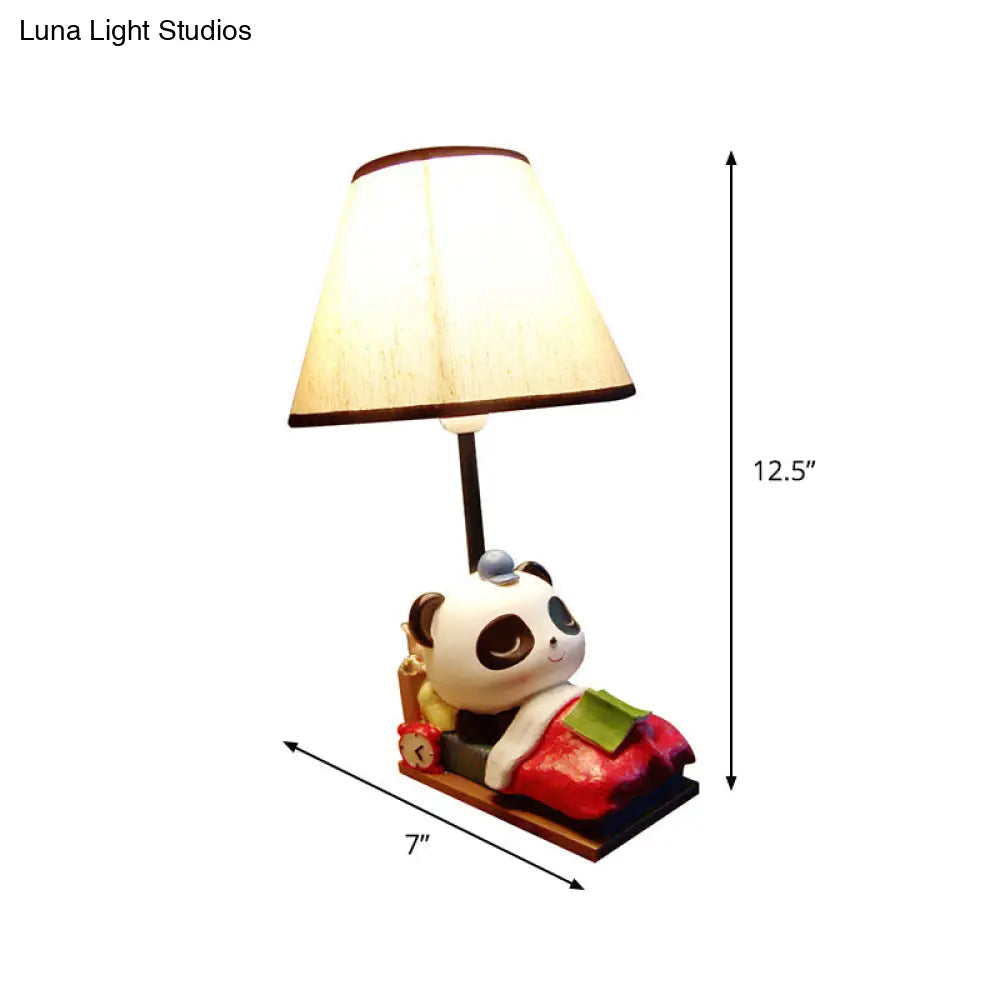 Brielle - Panda Sleeping Panda Bear Resin Table Light Cartoon 1 Head Black-White Nightstand Lamp with Cone Fabric Lamp Shade