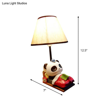 Brielle - Panda Sleeping Panda Bear Resin Table Light Cartoon 1 Head Black-White Nightstand Lamp with Cone Fabric Lamp Shade