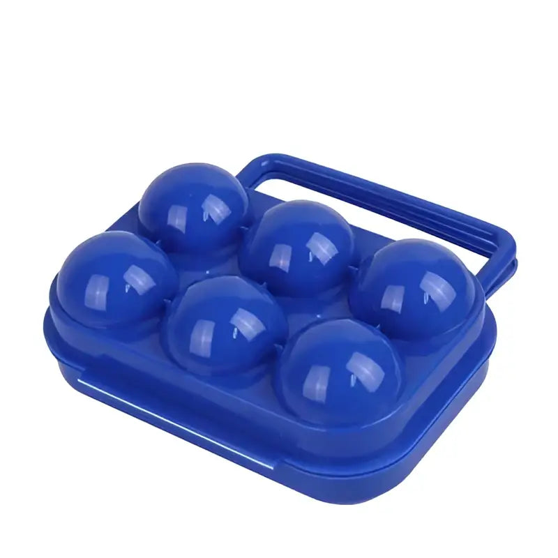 Bright green plastic egg holder storage box with handle and six rounded compartments for egg holder storage