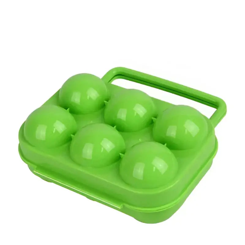 Bright green plastic egg holder storage box with handle for convenient egg holder storage and kitchen organization