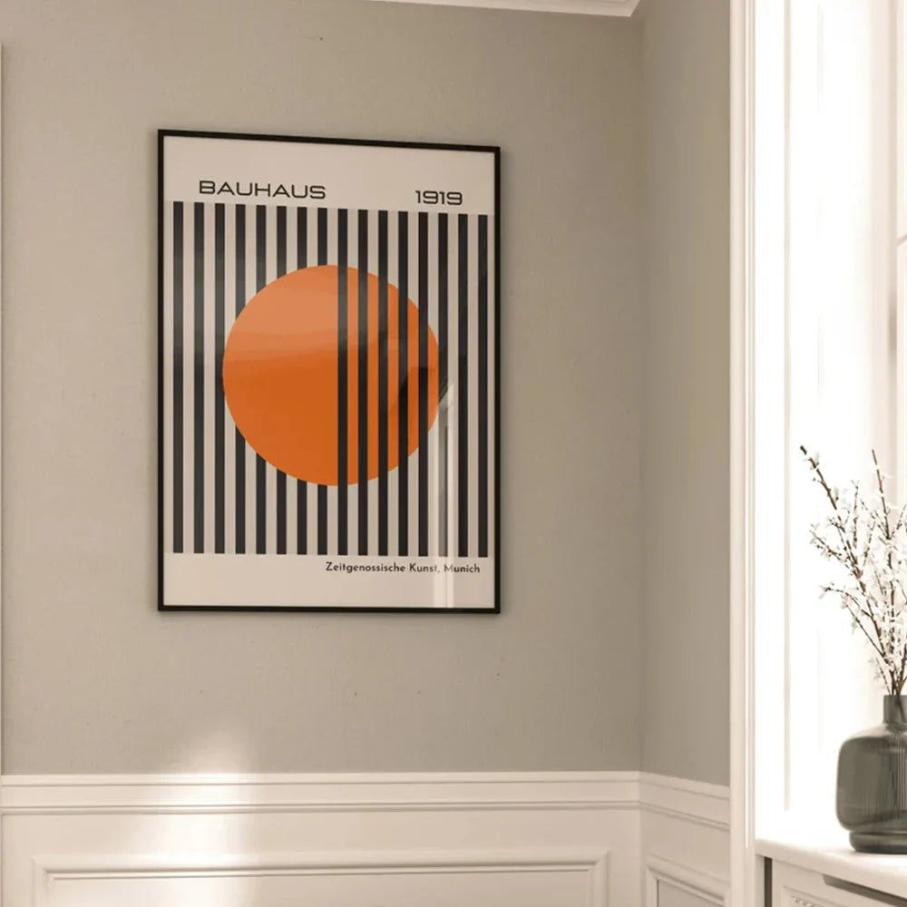 Bright Orange Bauhaus Retro Wall Art