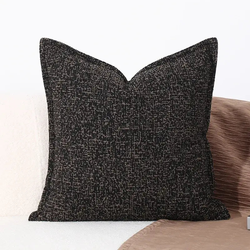 Black textured throw pillow with subtle gray woven pattern in brighton cross stitch cushion cover for living room