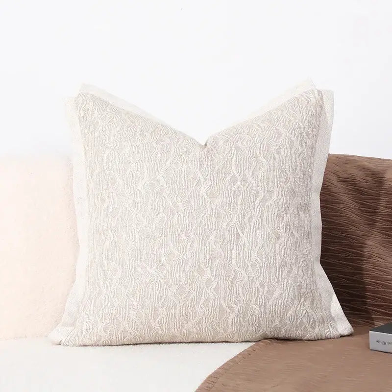Beige textured brighton cross stitch cushion cover with subtle woven pattern and soft leather finish for living room