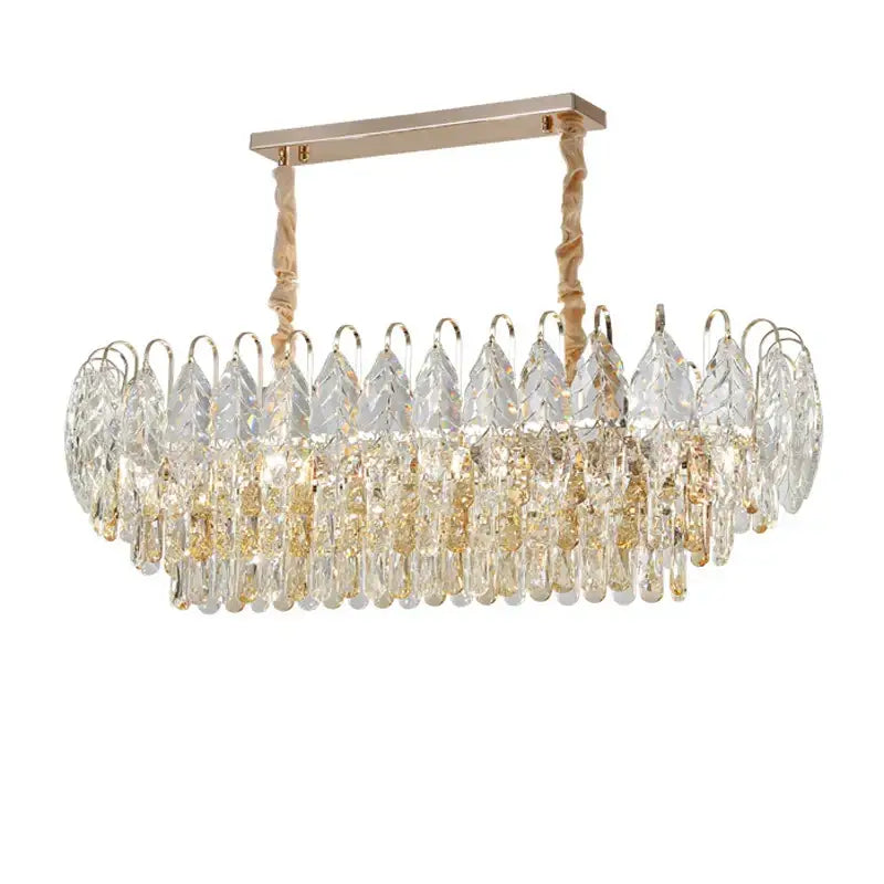 A modern decorbites brilliance crystal chandelier with rose gold frame and amber crystal droplets for living room decor
