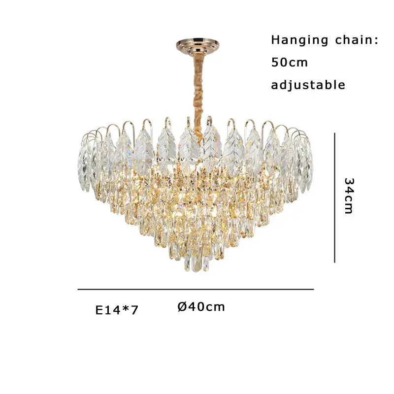 Brilliance crystal chandelier by decorbites with multi-tiered rose gold frame and amber clear crystals for living room decor