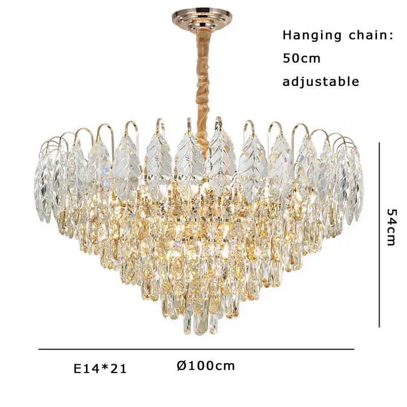 Elegant decorbites brilliance crystal chandelier in rose gold with cascading clear crystal leaves for living room decor