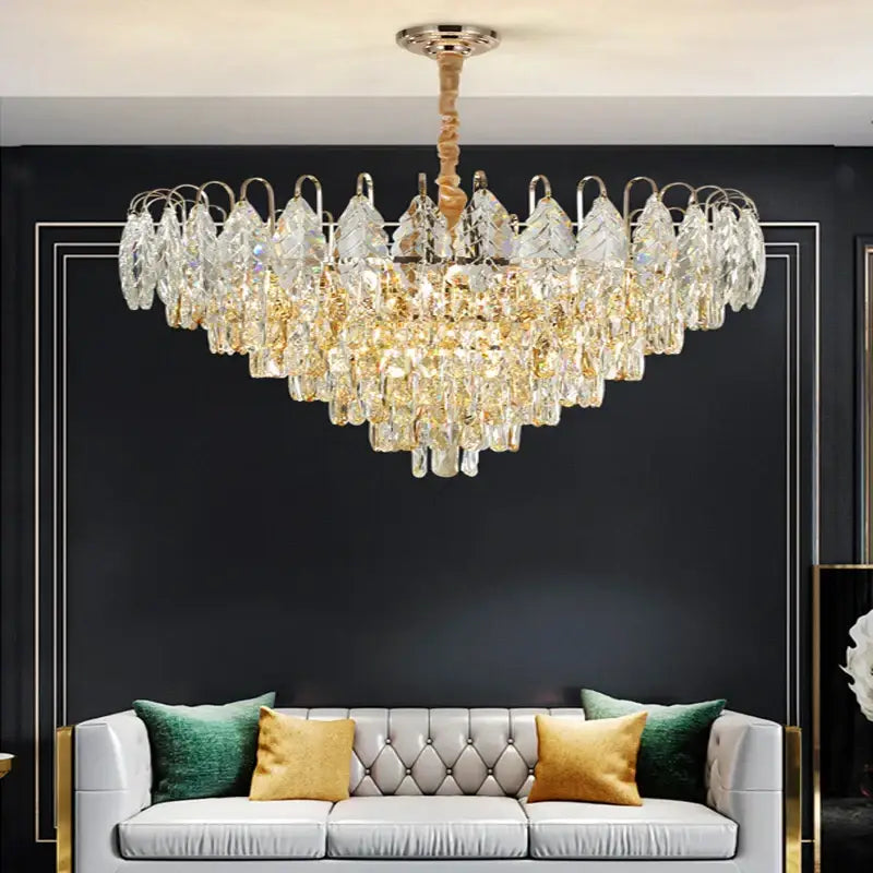 A brilliance crystal chandelier with rose gold metal frame and clear glass leaves for elegant living room decorbites brilliance crystal