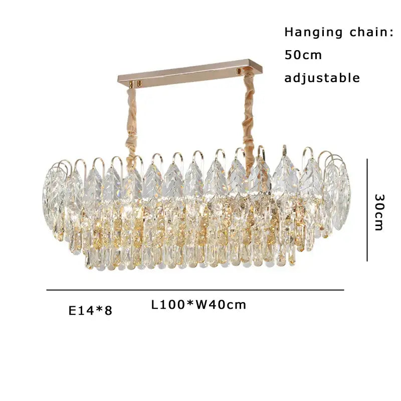 Elegant oval decorbites brilliance crystal chandelier with clear and gold-toned crystal droplets in rose gold frame for living room light