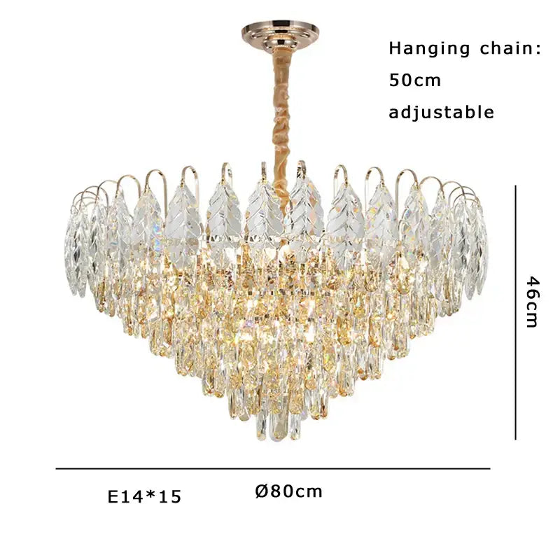 Brilliance crystal chandelier by decorbites featuring rose gold frame and amber faceted crystals for living room decor